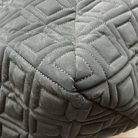 Tory Burch black nylon leather quilted zipper tote bag